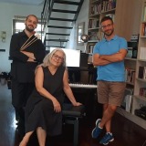 Salotto in Prova (Milano, 2021), dopo la registrazione di 'A Peal of Bells' (Lorenzo D'Erasmo, Sandra Scurani e S.M.)